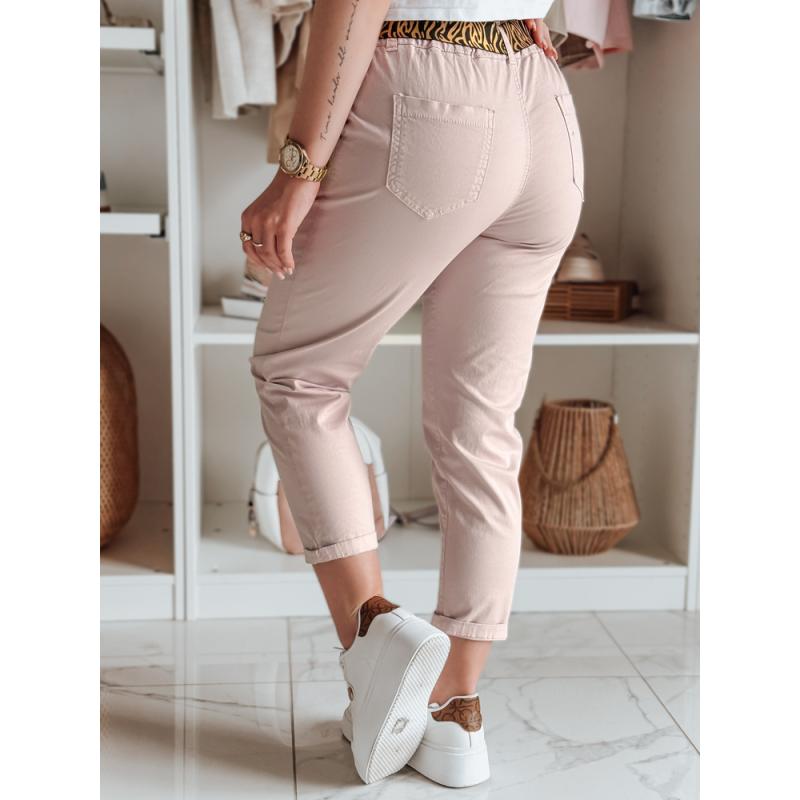 Dámské kalhoty casual s páskem MADELINA růžové