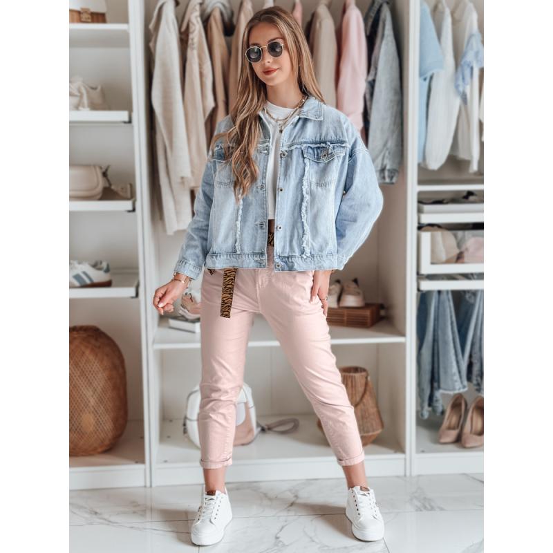 Dámské kalhoty casual s páskem MADELINA růžové