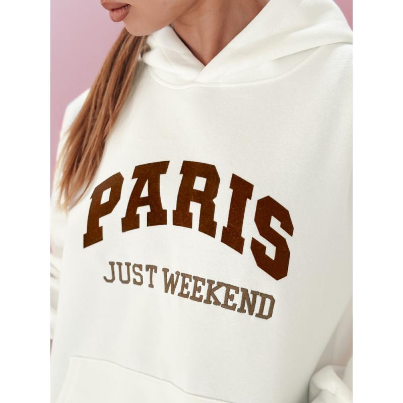 Női túlméretezett kapucnis pulóver PARISSIA ecru