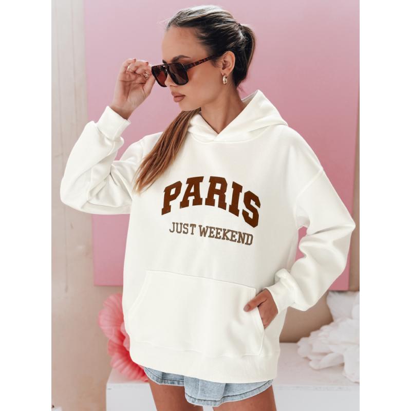 Női túlméretezett kapucnis pulóver PARISSIA ecru