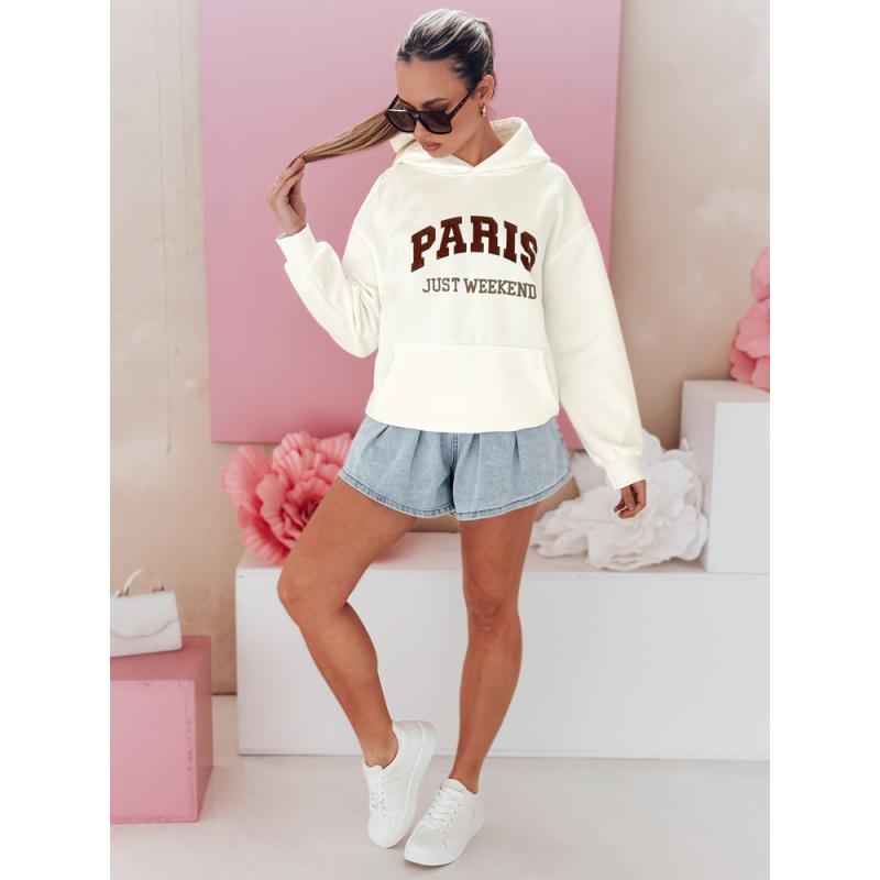 Női túlméretezett kapucnis pulóver PARISSIA ecru