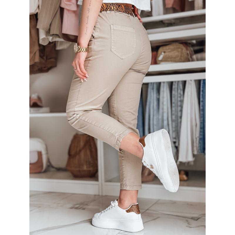 Dámské kalhoty casual s páskem MADELINA tmavě béžové