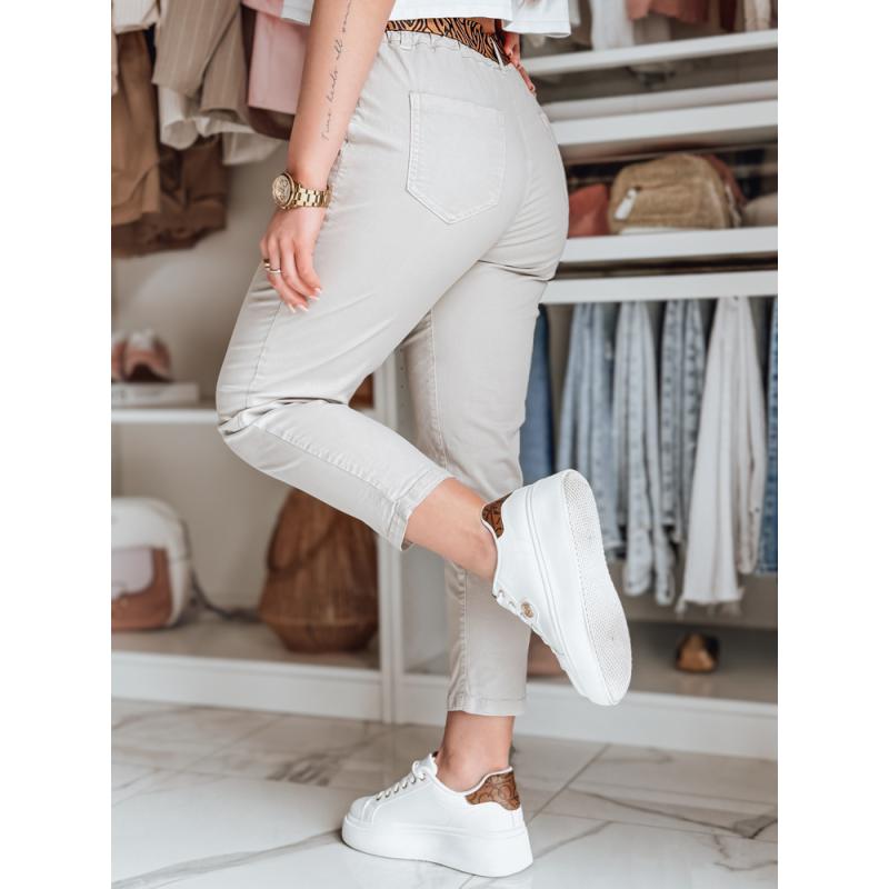 Dámské kalhoty MADELINA s páskem, světle béžové