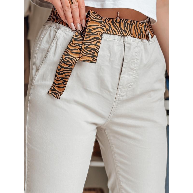 Dámské kalhoty MADELINA s páskem, světle béžové