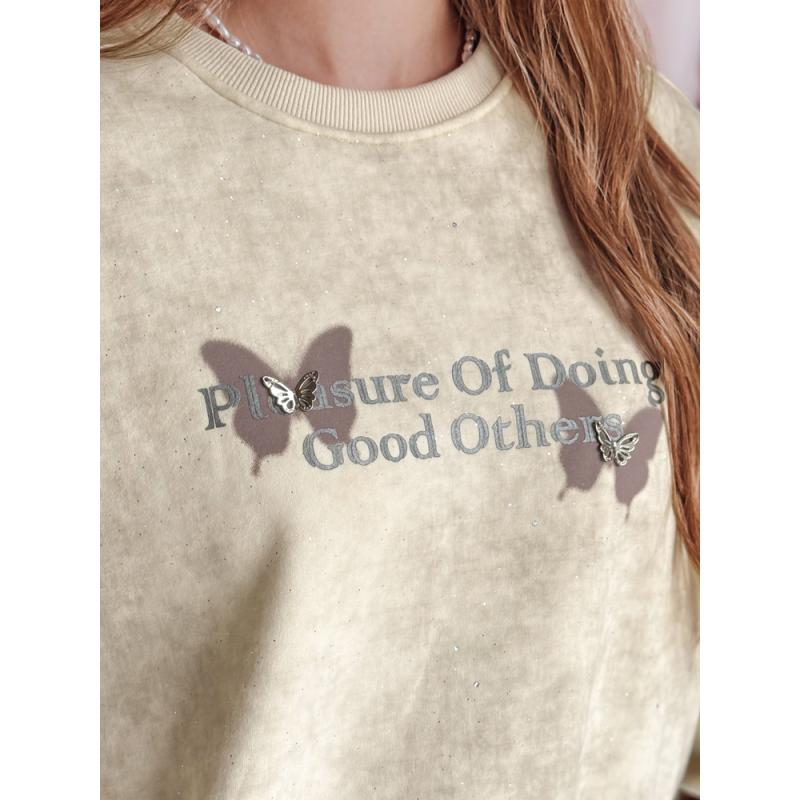 Dámská mikina nadměrné velikosti s motýly SPARKI ecru