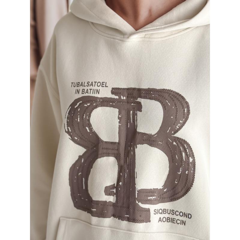 Dámská mikina nadměrné velikosti s kapucí LITESSO béžová