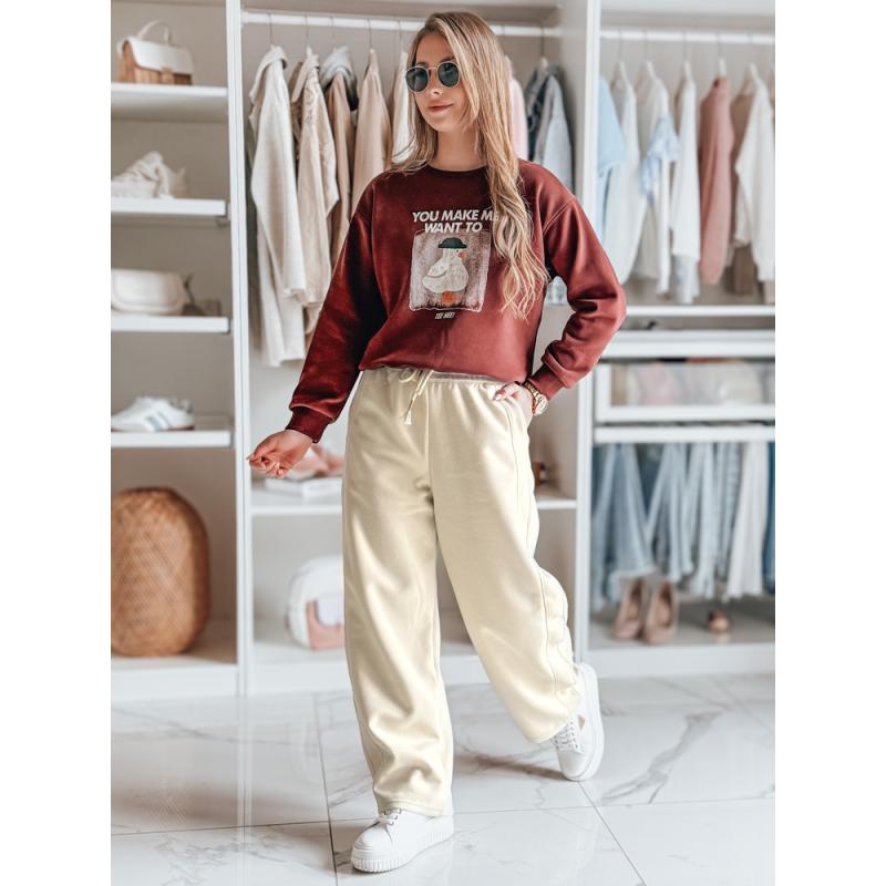 Dámské tepláky se širokými nohavicemi DRESMOOD béžové