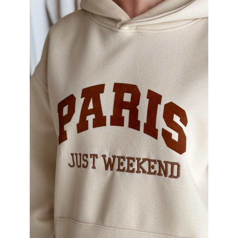 Dámská mikina nadměrné velikosti s kapucí PARISSIA béžová