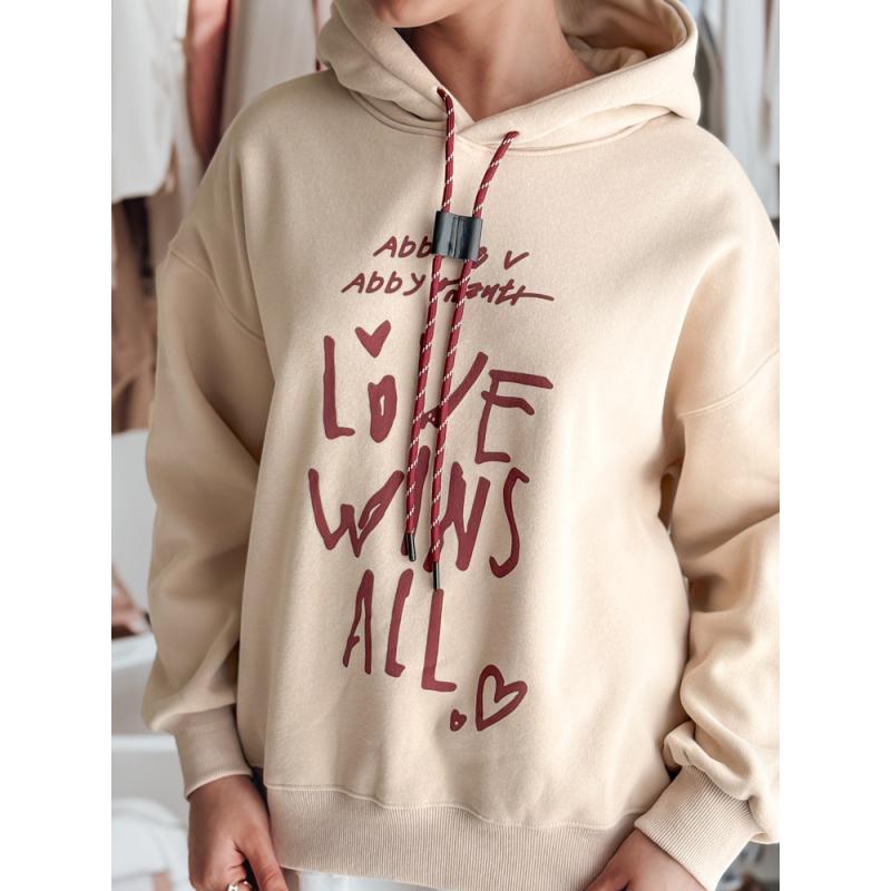Dámská mikina oversize s kapucí LOVEWILL béžová