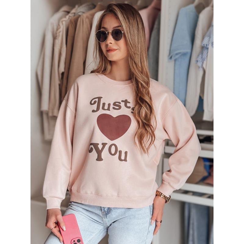 Női túlméretezett kapucnis pulóver FEELME nyomtatással rózsaszín