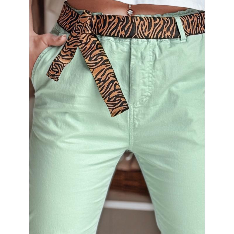 Dámské kalhoty MADELINA s páskem, mátové