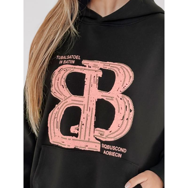 Női túlméretezett kapucnis pulóver LITESSO fekete