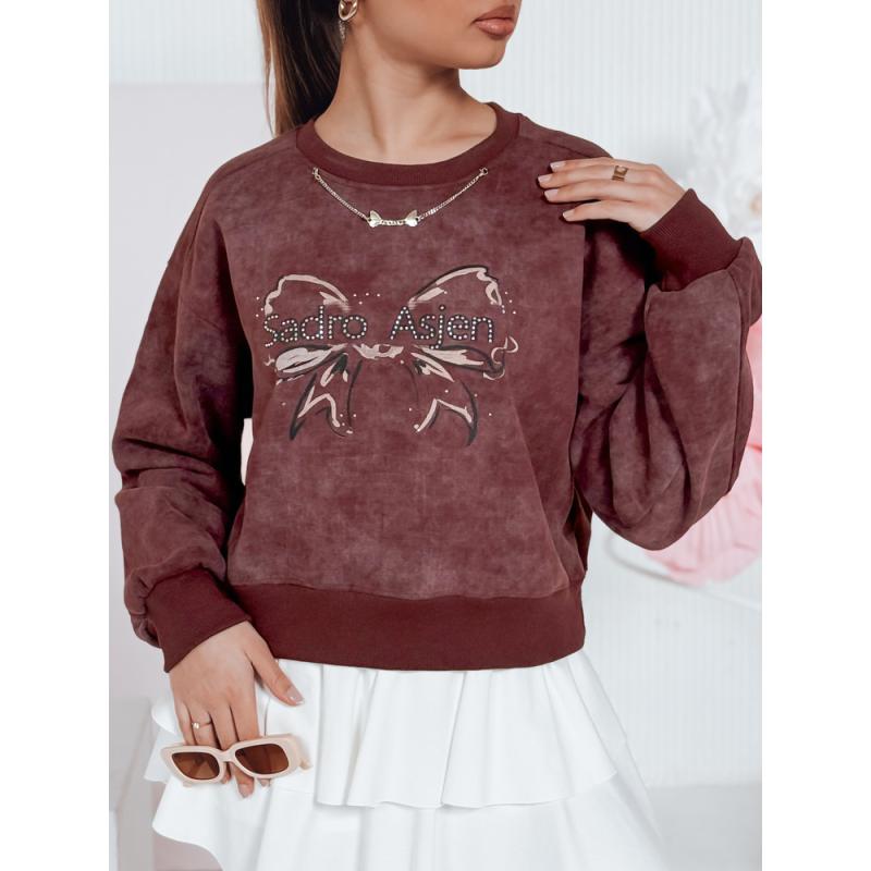 Női rövid oversize pulóver tie-dye mintával DENVIS bordó