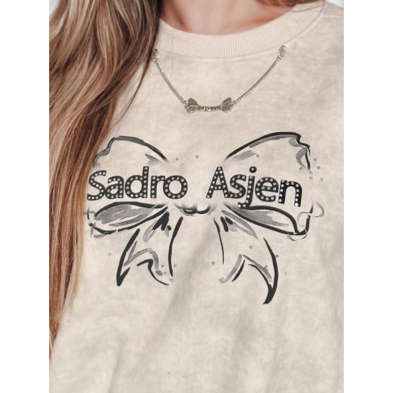 Női rövid oversize pulóver tie-dye mintával DENVIS világosszürke