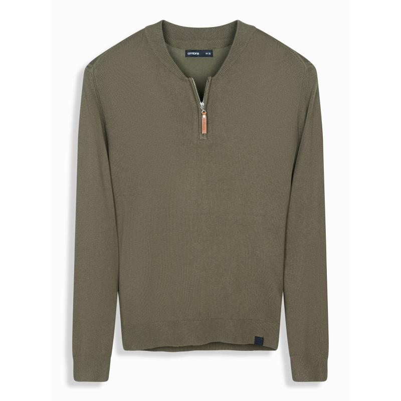 Pletený pánský svetr se strukturovanými puntíky - tmavě modrý V1 OM-SWSW-0118