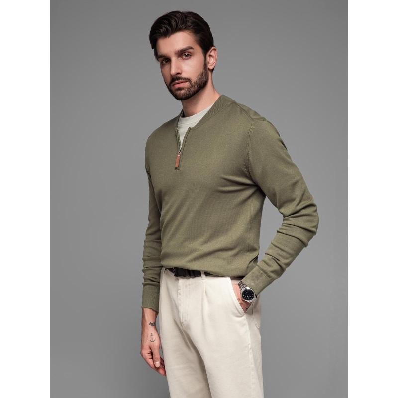 Pletený pánský svetr se strukturovanými puntíky - tmavě modrý V1 OM-SWSW-0118