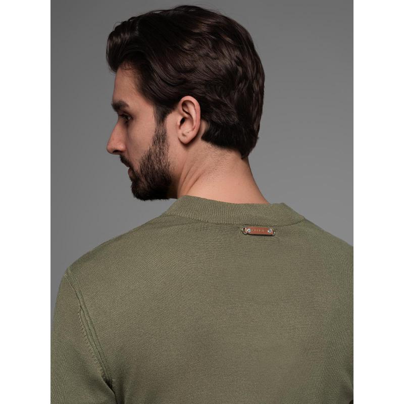 Pletený pánský svetr se strukturovanými puntíky - tmavě modrý V1 OM-SWSW-0118