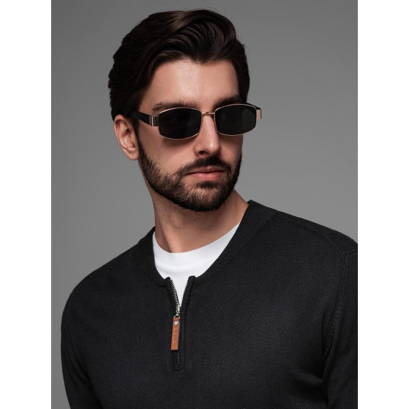 Pánský pletený svetr se strukturovanými puntíky - tmavě modrý V1 OM-SWSW-0118