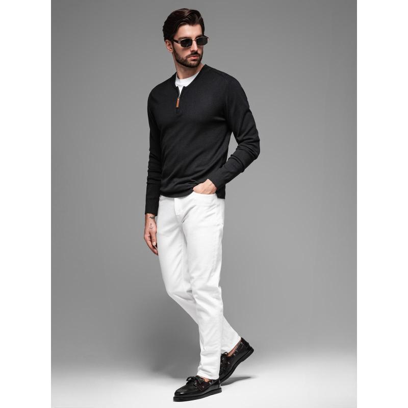 Pánský pletený svetr se strukturovanými puntíky - tmavě modrý V1 OM-SWSW-0118