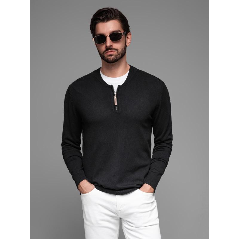 Pánský pletený svetr se strukturovanými puntíky - tmavě modrý V1 OM-SWSW-0118