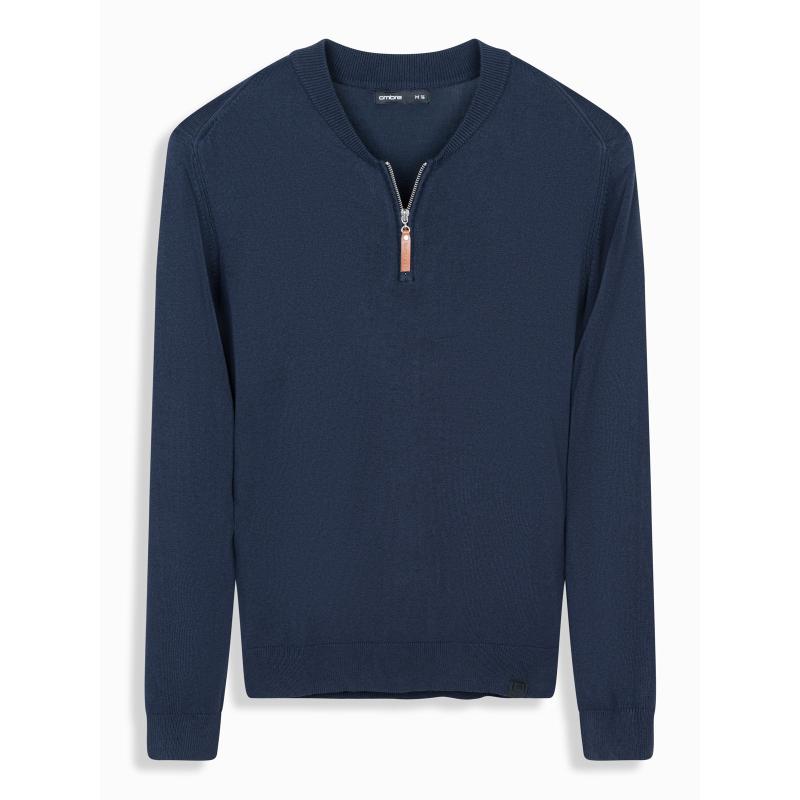 Férfi kötött pulóver strukturált pöttyökkel - tengerészkék V1 OM-SWSW-0118