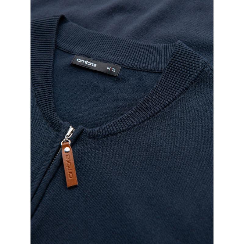 Férfi kötött pulóver strukturált pöttyökkel - tengerészkék V1 OM-SWSW-0118