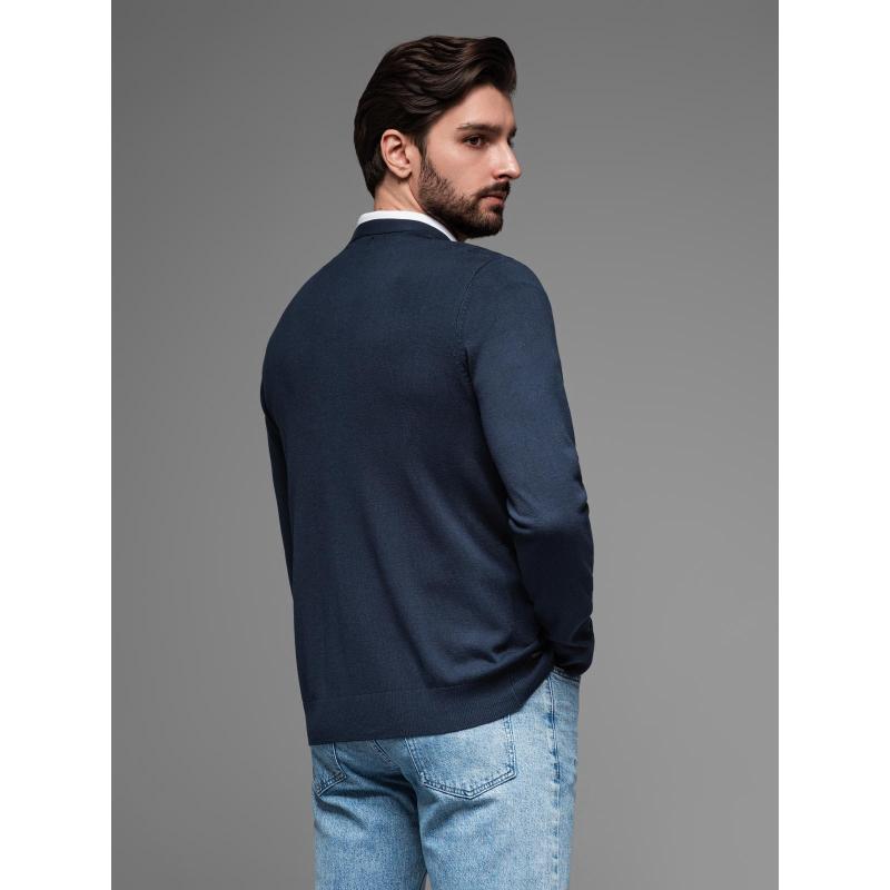 Férfi kötött pulóver strukturált pöttyökkel - tengerészkék V1 OM-SWSW-0118