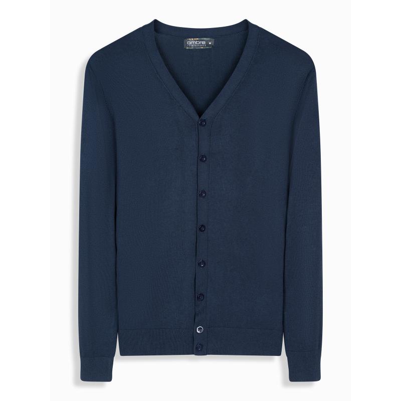 Férfi kötött pulóver strukturált pöttyökkel - tengerészkék V1 OM-SWSW-0118