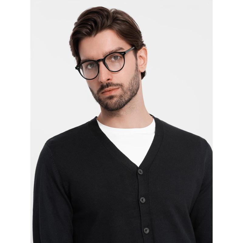 Pánský pletený svetr se strukturovanými puntíky - tmavě modrý V1 OM-SWSW-0118