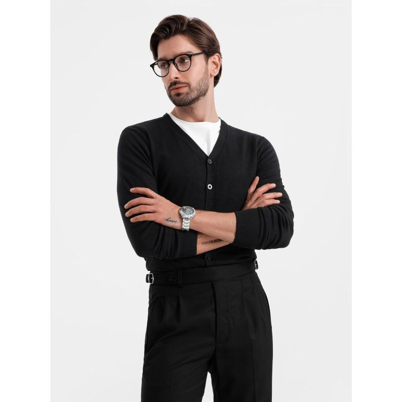 Pánský pletený svetr se strukturovanými puntíky - tmavě modrý V1 OM-SWSW-0118