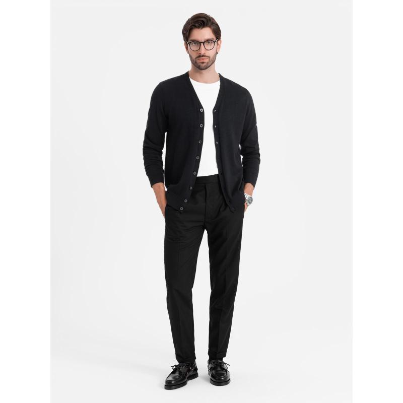 Pánský pletený svetr se strukturovanými puntíky - tmavě modrý V1 OM-SWSW-0118