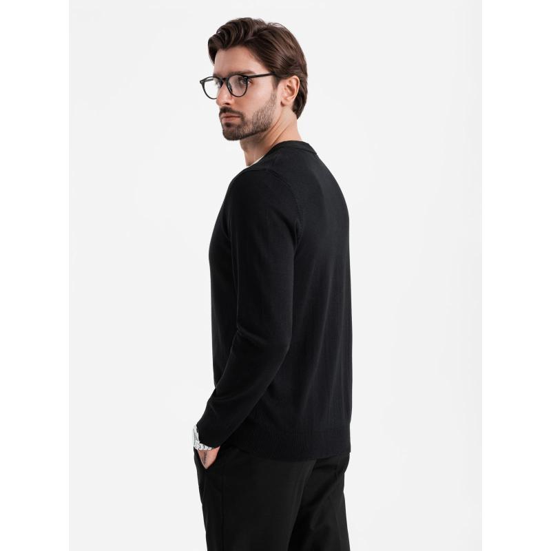 Pánský pletený svetr se strukturovanými puntíky - tmavě modrý V1 OM-SWSW-0118