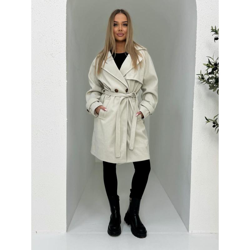 Módní dámský kabát CLR040 – béžový