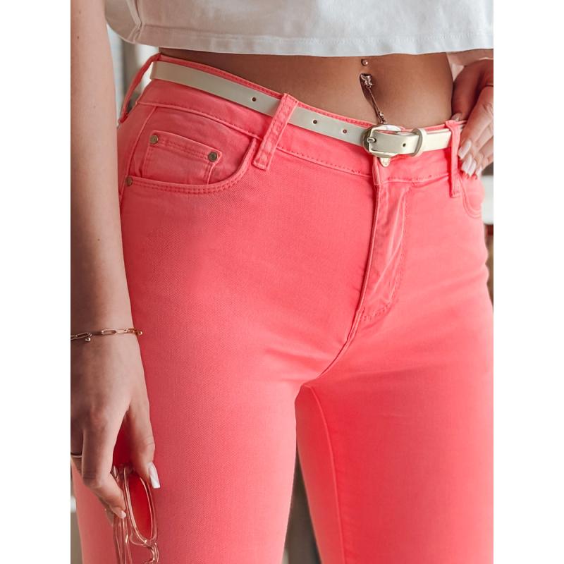 Dámské skinny kalhoty VIVASKIN s páskem, světle růžové