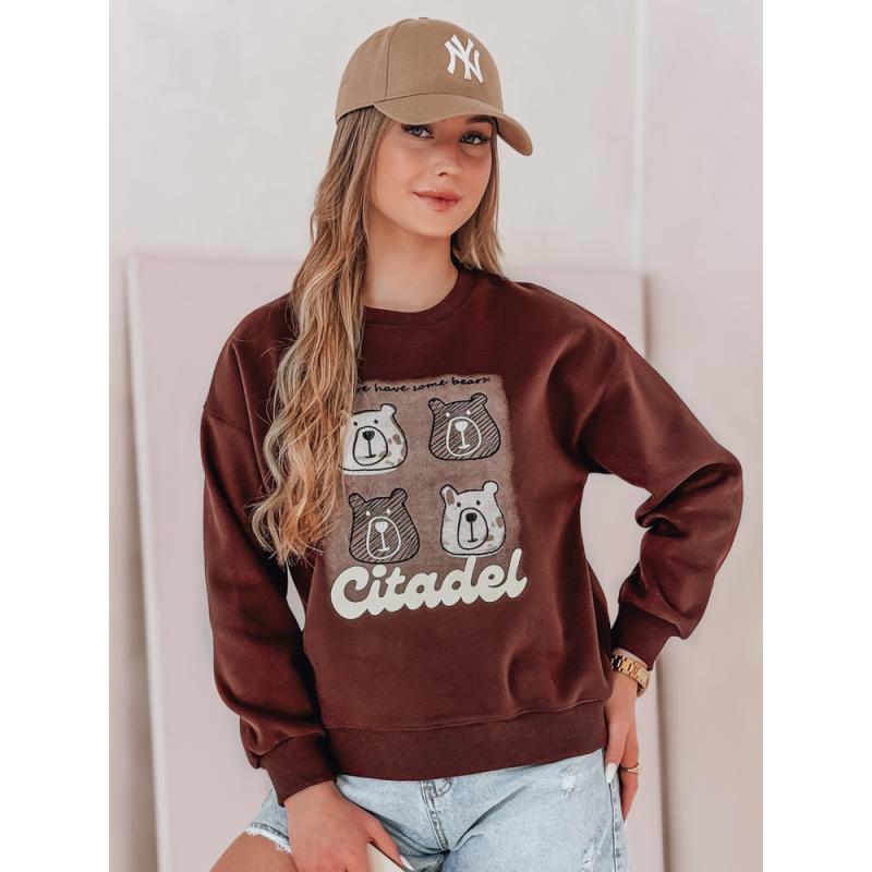 Női oversize pulóver MISOBEARS medvékkel, bordó