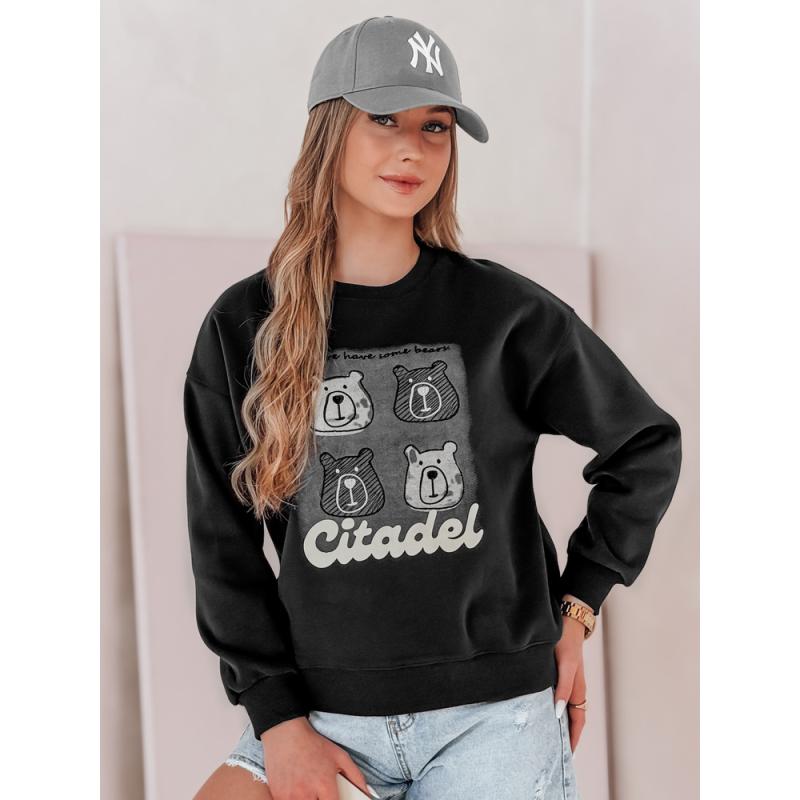 Női oversize pulóver MISOBEARS medvékkel, fekete