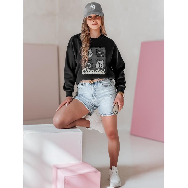 Női oversize pulóver MISOBEARS medvékkel, fekete