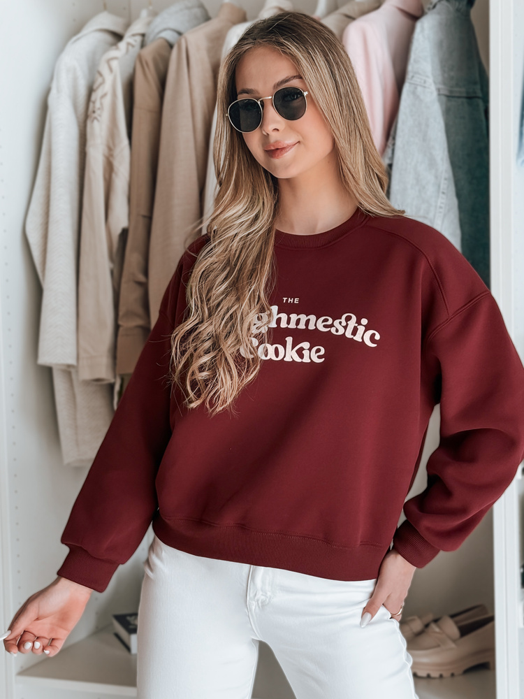 Dámska oversize mikina s potlačou COOKIES bordó