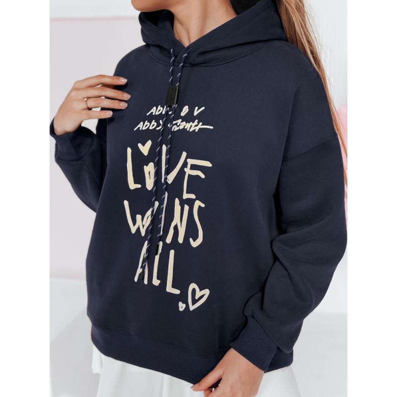Női oversize kapucnis pulóver LOVEWILL sötétkék