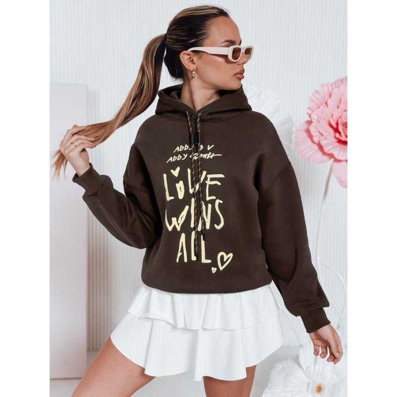 Női oversize kapucnis pulóver LOVEWILL barna