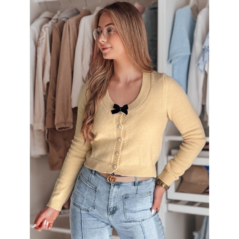 Női rövid pulóver LAMURE bézs masnival