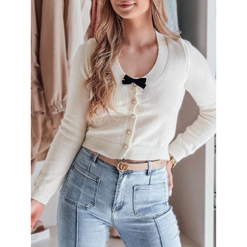 Női rövid pulóver LAMURE ecru masnival