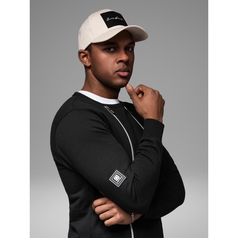 Férfi pulóver díszes cipzárral elöl - fekete V1 OM-SSNZ-0187