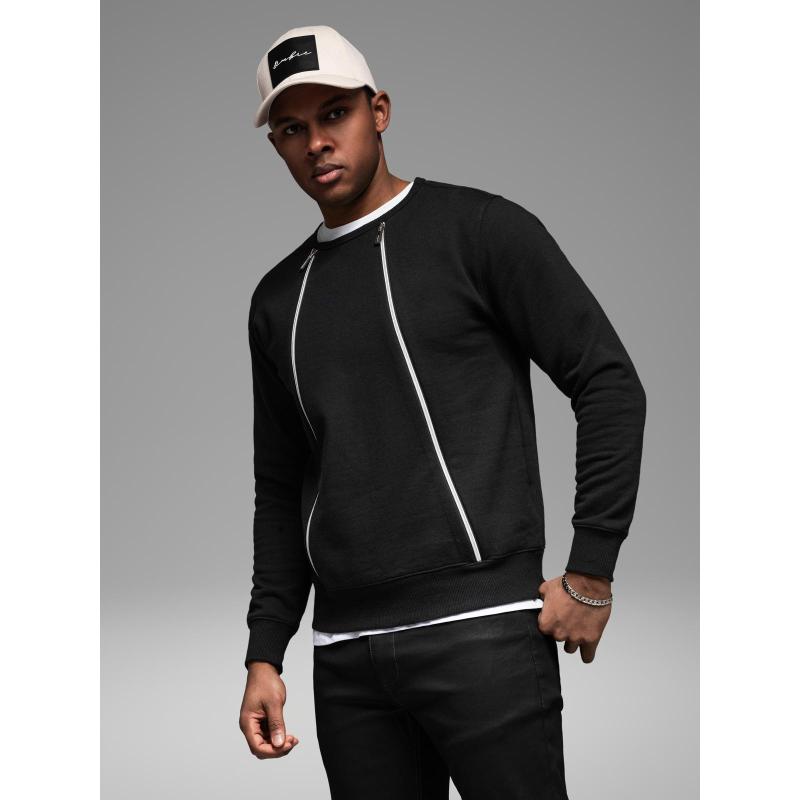 Férfi pulóver díszes cipzárral elöl - fekete V1 OM-SSNZ-0187