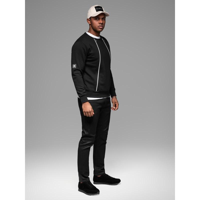 Férfi pulóver díszes cipzárral elöl - fekete V1 OM-SSNZ-0187