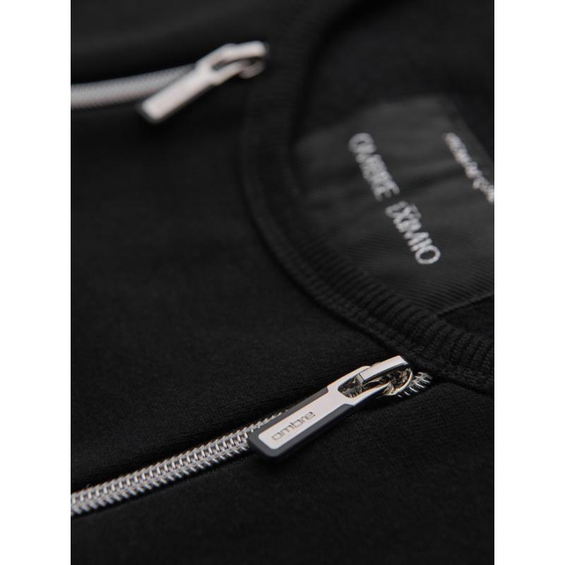 Férfi pulóver díszes cipzárral elöl - fekete V1 OM-SSNZ-0187