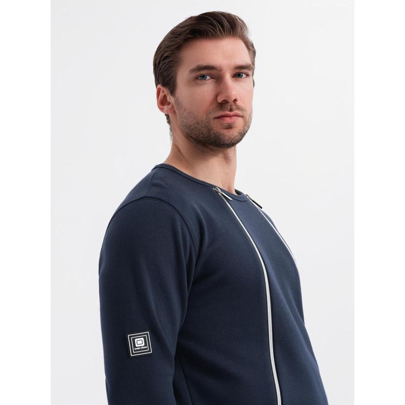 Pánska mikina s ozdobnými zipsami vpredu - tmavomodrá V2 OM-SSNZ-0187