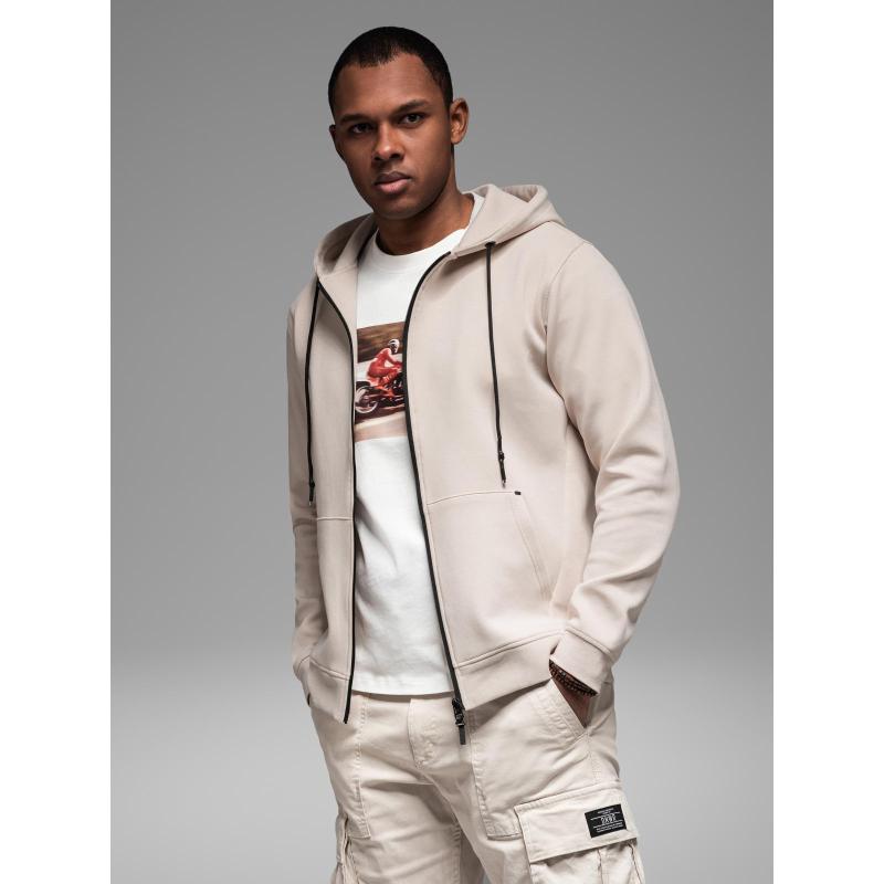 Zippzáras kapucnis pulóver streetwear stílusban - homokszínű V6 OM-SSZP-0213