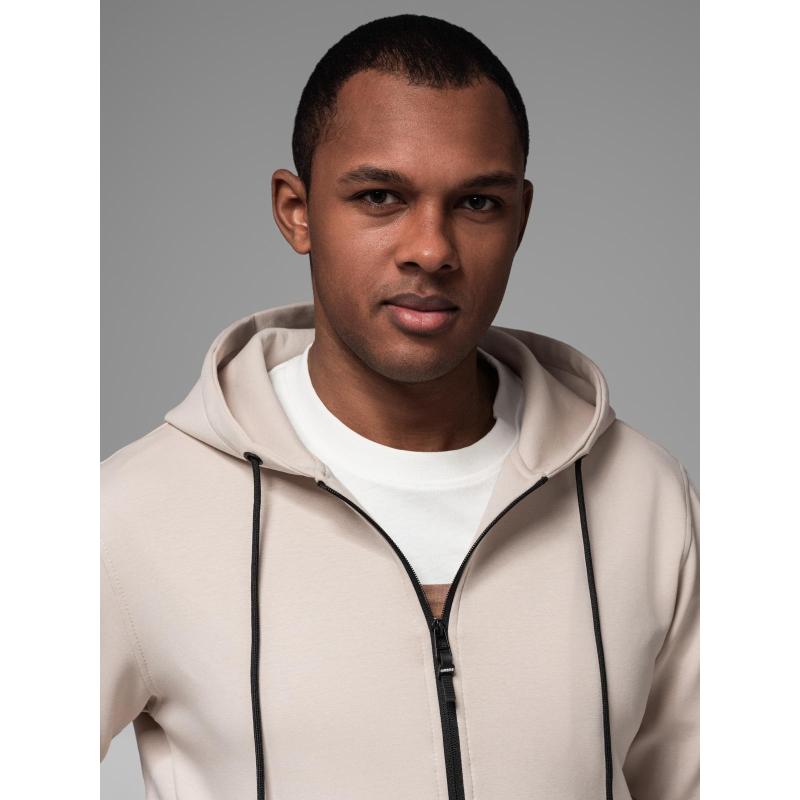Mikina s rozepínací kapucí ve streetwearovém stylu – písková V6 OM-SSZP-0213