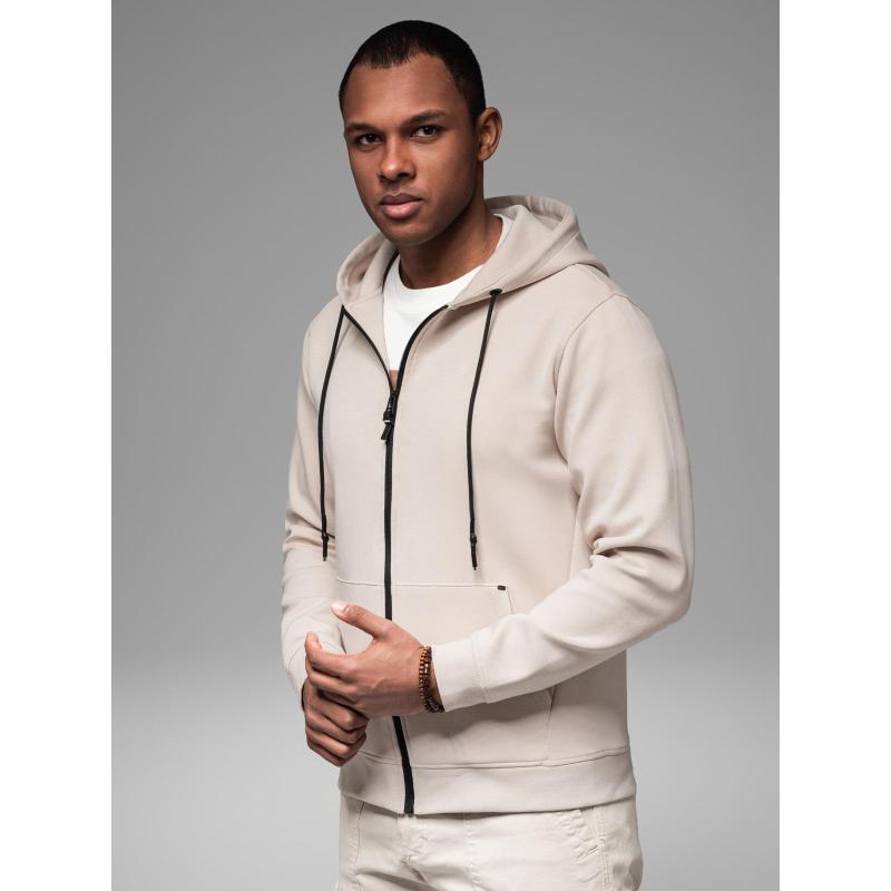 Mikina s rozepínací kapucí ve streetwearovém stylu – písková V6 OM-SSZP-0213